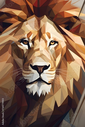 Lion head in low poly style. Abstract polygonal background.