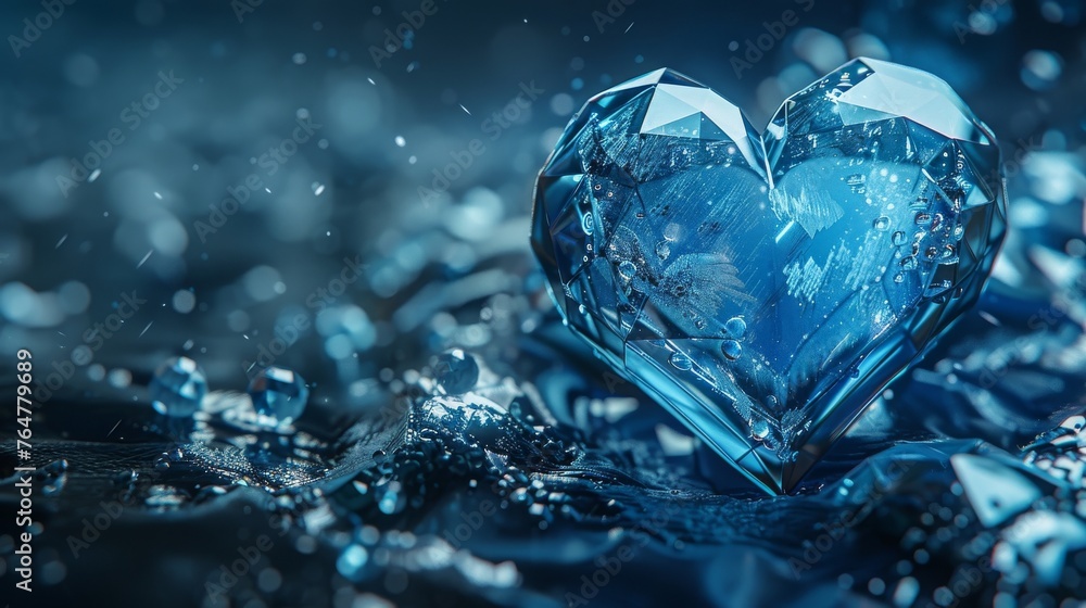 Blue heart crystal futuristic background Beautiful, modern, background concept, hi-tech, technology - obrazy, fototapety, plakaty 