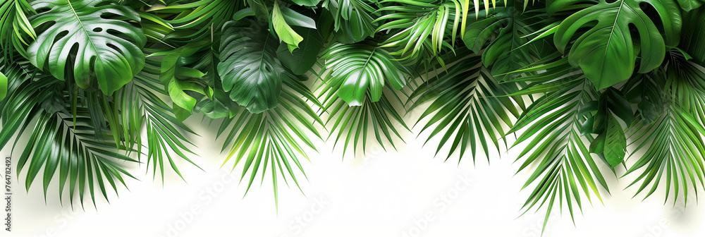 Tropical Palm Leaves Frame on White Background