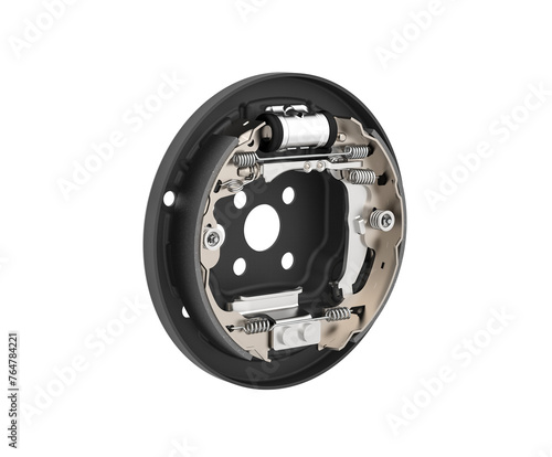 Drum brake with the drum removed isolated. System of drum brake. Automotive braking system