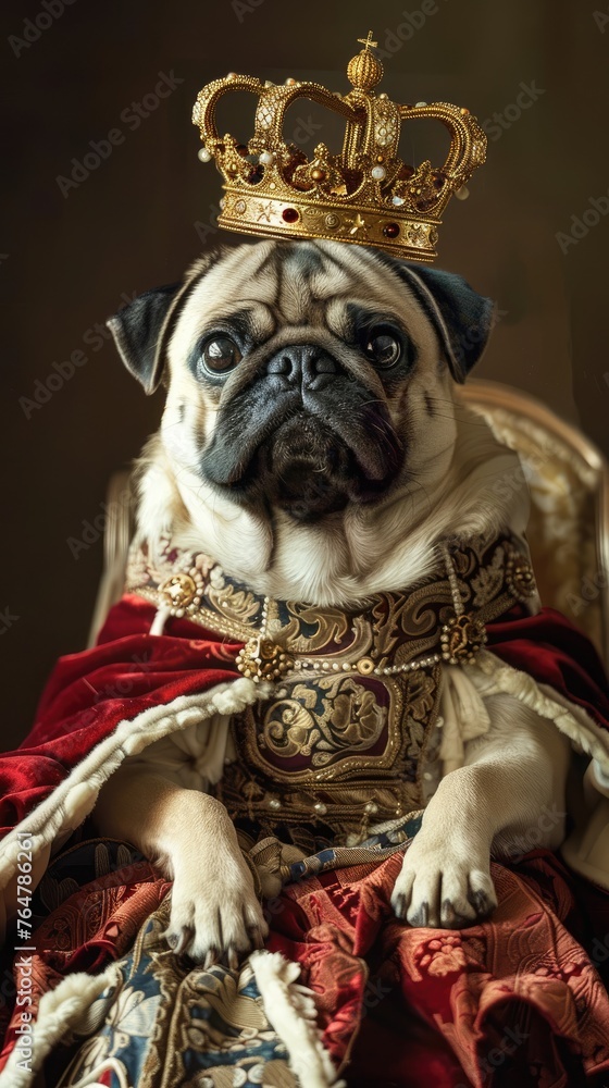 A Pug dressed as a king