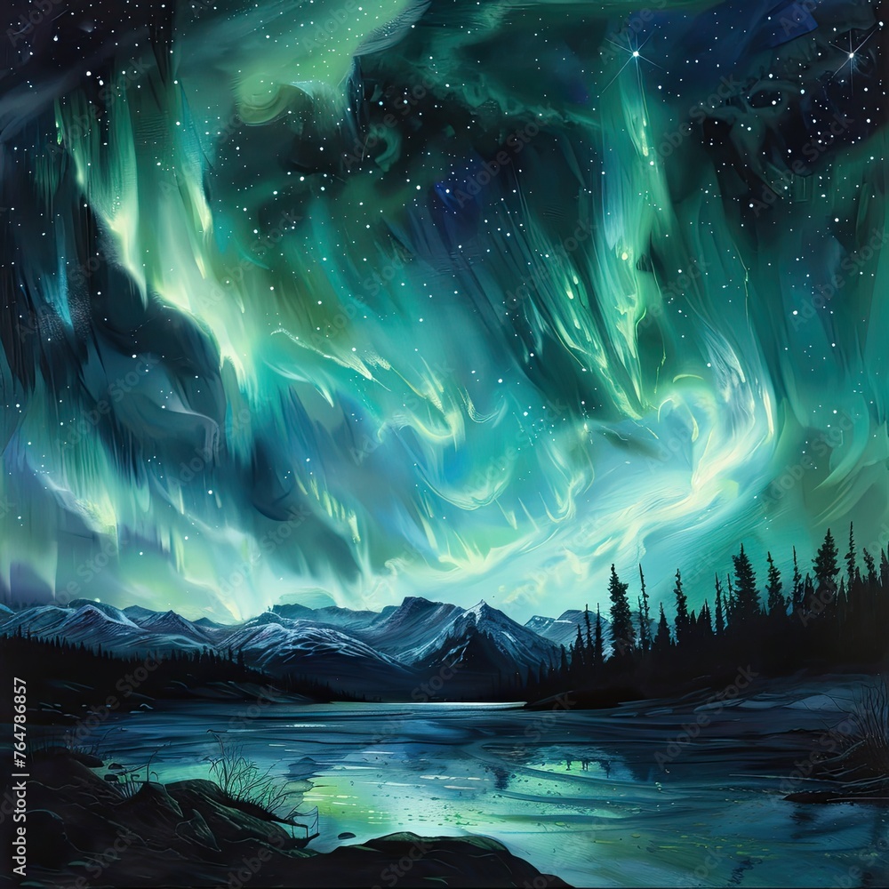 The ethereal beauty of the Northern Lights dancing across a star-filled night sky