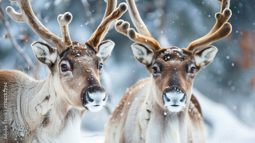 Reindeer in winter snow. Reindeer in winter snow.