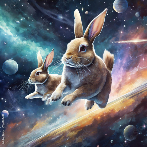 우주를 걷는 토끼들