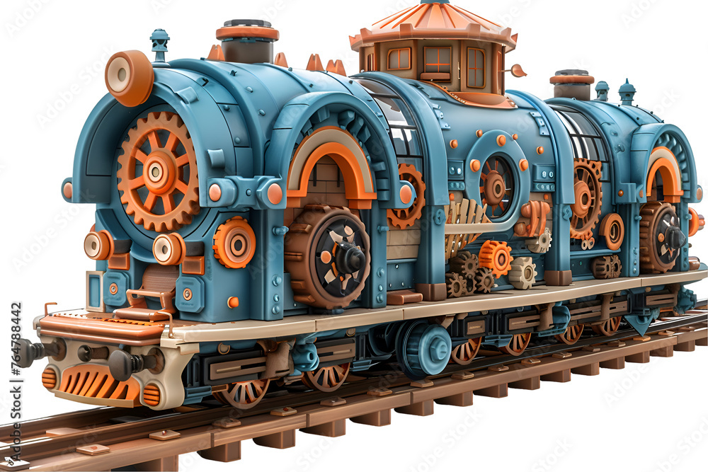 A whimsical 3D cartoon render of a funicular station with animated gears and pulleys. - obrazy, fototapety, plakaty 