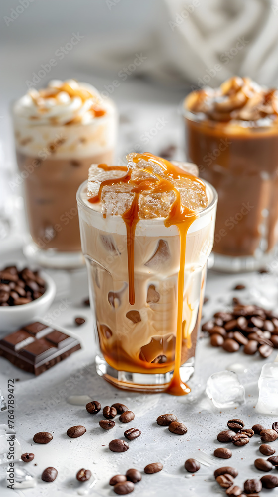 A latte with salted caramel and whipped cream. A latte with salted caramel and whipped cream.
