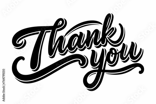 Thank you hand letter typography black colored on a white background illustration vector banner template 