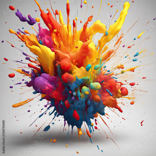 An explosion of vibrant colors creates an exciting and energetic backdrop. A splash of colors forms a dynamic bright background with drops