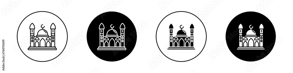 Mosque icon set. muslim masjid minaret vector symbol. islam religion mosque thin line icon.