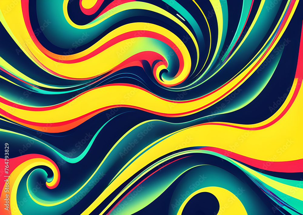 Bright poster, fashionable restro style, wavy multi-colored, beautiful wide format, 60s, 70s, 80s, colorful watercolor background for poster or brochure cover design, Generative AI