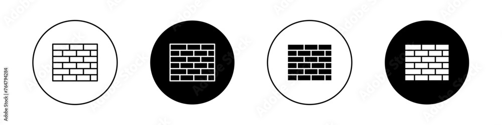 Wall icon set. brick and concrete wall vector symbol. fire wall line sign. bricklayer pictogram. - obrazy, fototapety, plakaty 