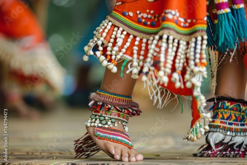 Detailed view of barefoot sandals on a persons feet