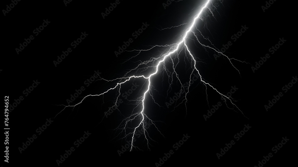 Éclair blanc et lumineux sur un fond noir uni. Tonnerre, orage, foudre. Météo, ciel, électrique. Fond pour conception et création graphique. Éclair blanc et lumineux sur un fond noir uni. Tonnerre, orage, foudre. Météo, ciel, électrique. Fond pour conception et création graphique.