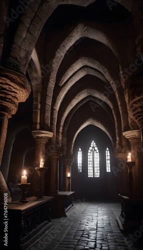 Wallpaper Mural Castle forest, Gothic setting with candles, dark and creepy background, fantasy game, generative ai, generative, ai Torontodigital.ca