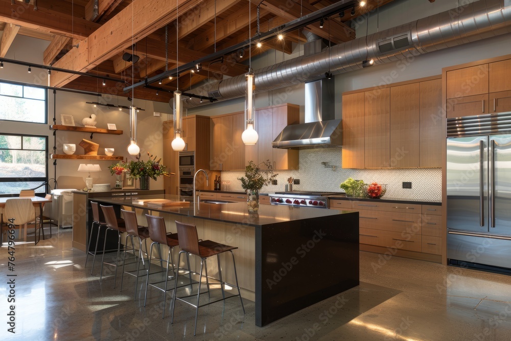 A well-organized, open-concept kitchen featuring modern appliances, a central island, and plenty of counter space for cooking and food preparation