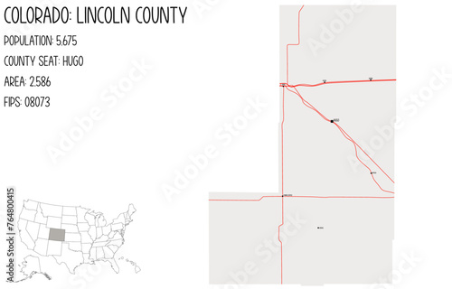 Large and detailed map of Lincoln County in Colorado, USA.