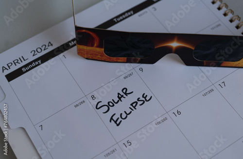 Calendar reminder about the solar eclipse on Monday, April 8, 2024.