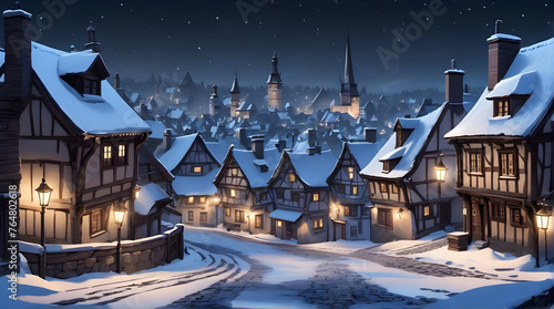 An ancient fabulous European town in winter