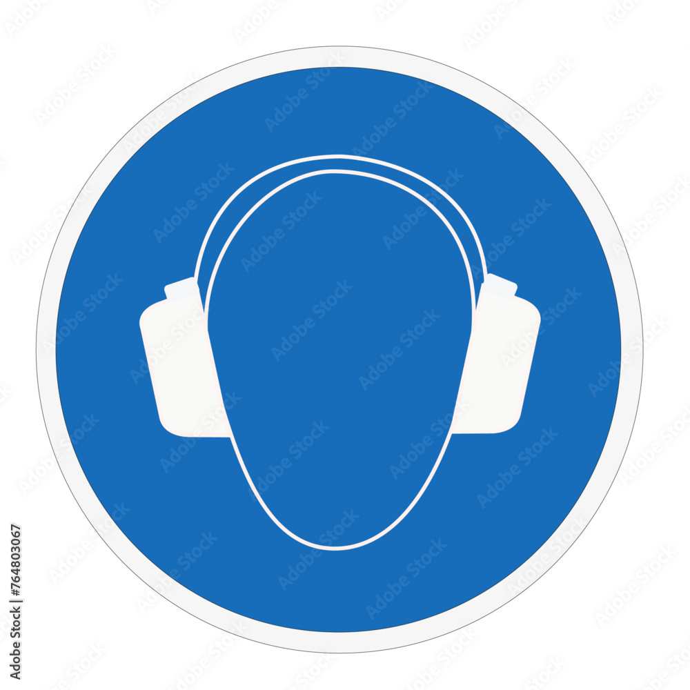 Panneau rond sur fond bleu: Protection oreille obligatoire Panneau rond sur fond bleu: Protection oreille obligatoire
