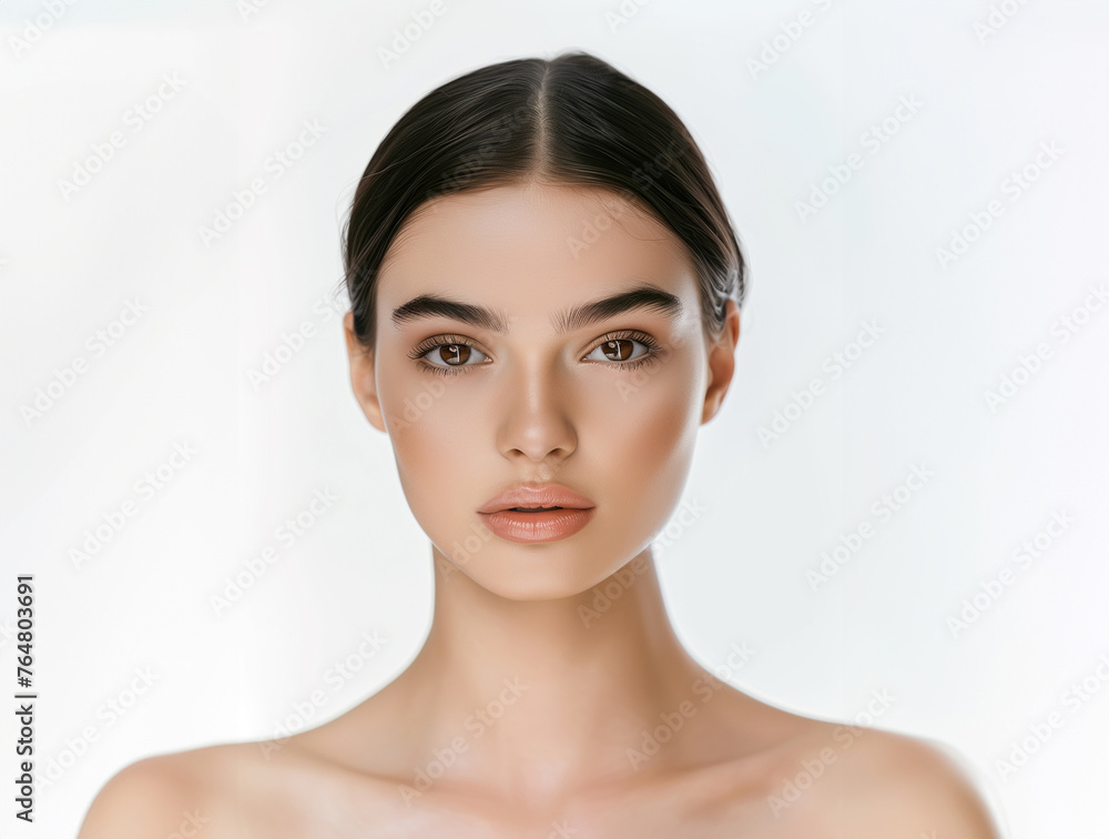 Portrait of a beautiful young woman A beautiful face, beautiful skin, looks modern and luxurious in cosmetic advertisements, generation ai Portrait of a beautiful young woman A beautiful face, beautiful skin, looks modern and luxurious in cosmetic advertisements, generation ai