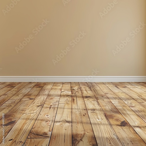 a floor in an empty room with the beige wall