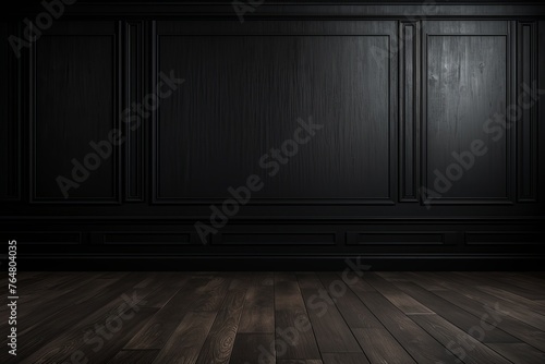 a floor in an empty room with the black wall