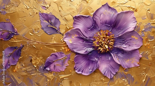 An abstract oil painting technique in which leaves, flowers, and the future are painted on paper. A beautiful golden texture. Prints, wall papers, posters, cards, murals, carpets, decorations, wall