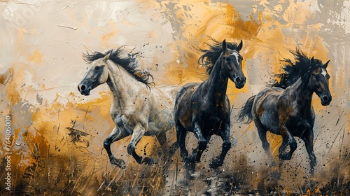 Painterly abstractions with metal elements, textures, horses, animals, etc. © Zaleman