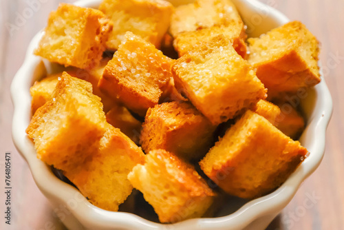Toasted croutons with salt dried breadcrumbs