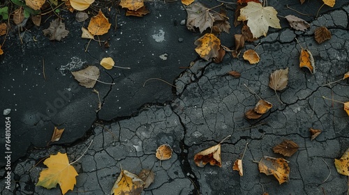 leaves growing through the asphalt, which causes the asphalt to crack