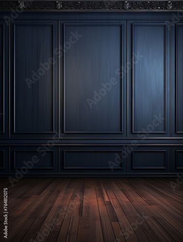 a floor in an empty room with the navy blue wall