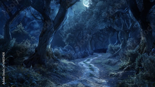 A serene night scene with a...