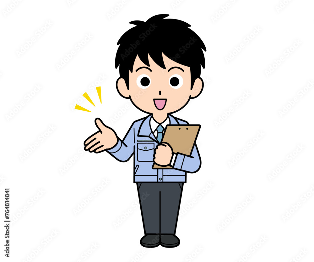 バインダーを持って説明する営業マンの男性