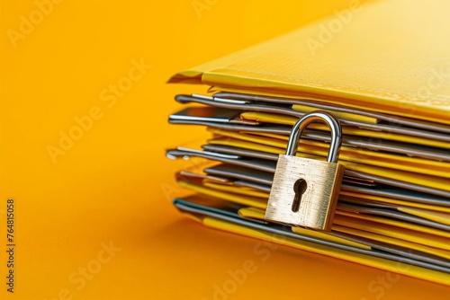 Document folder with padlock on yellow background, File security concept
