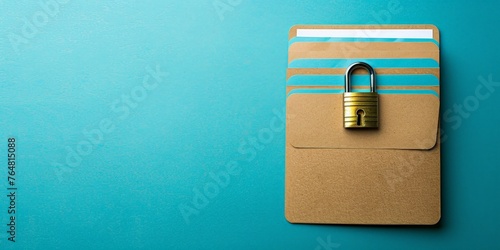 Document folder with padlock on blue background, File security concept © Kaleb
