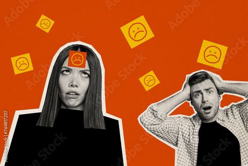 Fotografie Composite trend artwork sketch image 3D photo collage of silhouette bad mood lad