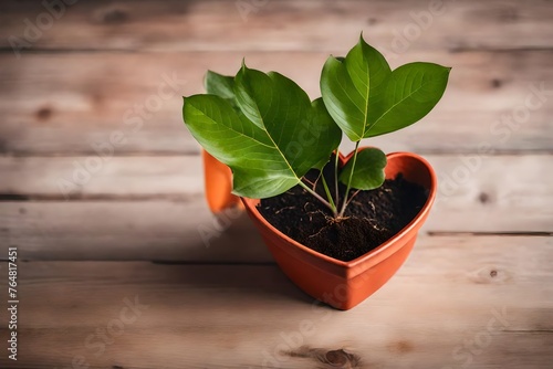 plant in heart shaped pot isolated