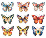 A set of vector Watercolor Butterfly. Summer. For scrapbook, label, poster, print, menu