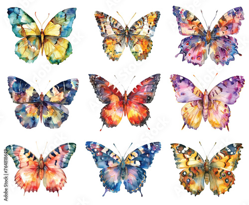 A set of vector Watercolor Butterfly. Summer. For scrapbook, label, poster, print, menu