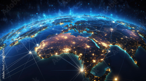 Asian telecommunication network connected over korea. Global network on earth from space, world finance connectivity, business trading, telecommunications © ribelco