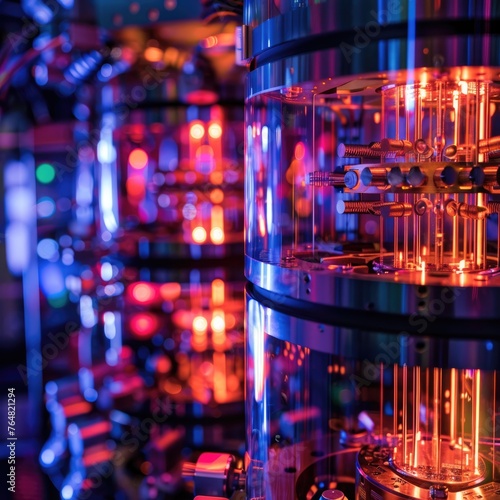 Quantum Computer Core with Vibrant Neon Lights 