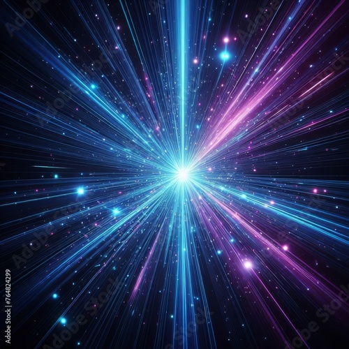 The sensation of traveling at light-speed through a hyperspace tunnel. Brilliant streaks of blue and pink light convey motion and energy. AI generation