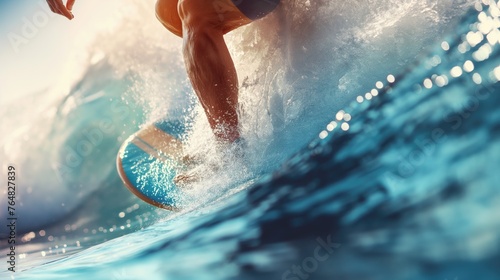 Close-up of a male surfer riding a wave in the ocean. Extreme sport and active life concept © Petrova-Apostolova