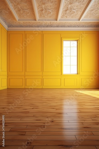 a floor in an empty room with the yellow wall