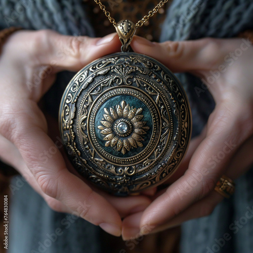 Fingers clutching a locket evoking personal history photo