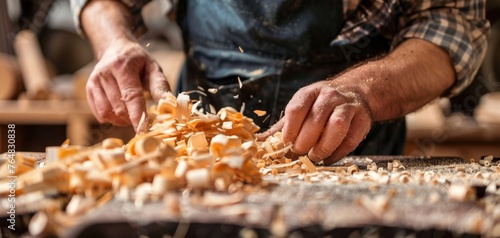 Artisan Woodworker Shaping Wood in Workshop.