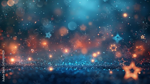 Magic winter sparkling stars on blue bokeh background. Digital graphic and texture concept. Glamour illustration for wallpaper  poster  banner  design 