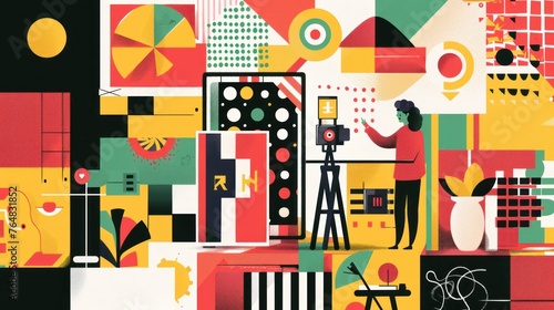 A graphic designer is working on a poster series for a film festival dedicated to world cinema, 