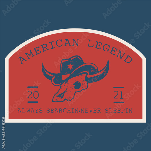 logo vintage american cowboy skull head vector illustration with apparel design poster