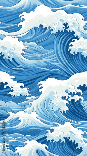 water waves pattern, japnese style, illustration сreated with Generative Ai